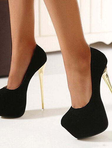  Dames Hoge hakken Pompen Stilettohakken Feest Club Effen Kleur Effen Plateau Hoge Hak Naaldhak Ronde Teen Elegant Imitatiesuède Leegloper Zwart