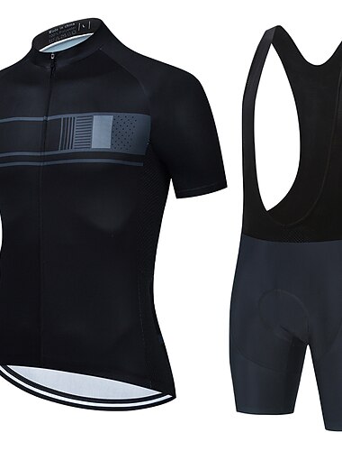  21Grams Herren Radtrikot mit Radhose kurz Trägern fahrradbekleidung set Kurzarm MTB Mountain Rennrad Schwarz Grün Dunkelgrün Streifen Fahhrad Sportkleidung 3D-Pad Atmungsaktiv Rasche Trocknung /