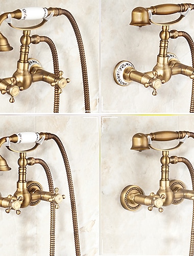  Shower Faucet / Body Jet Massage Set - Handshower Included pullout Rainfall Shower Antique / Vintage Style Antique Brass Mount Inside Brass Valve Bath Shower Mixer Taps