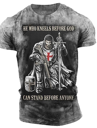  Homme Croix templière Soldier T shirt T-shirt Graphique T-shirts à slogan t-shirt en détresse Manche Courte T-shirt 3D effet Col Ras du Cou Chemise Rétro Vintage Mode Design Extérieur Casual du
