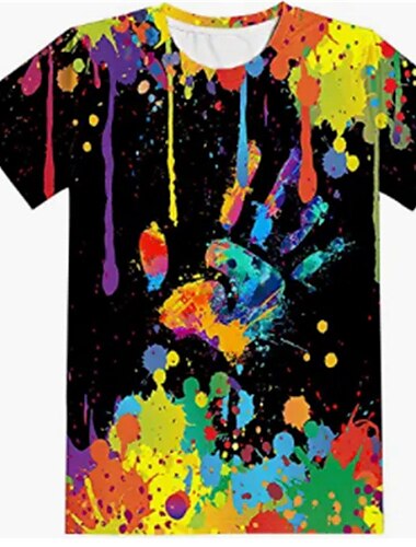  男の子 3D カラーブロック Tシャツ 半袖 3Dプリント 夏 春 活発的 スポーツ ファッション 子供 3〜12年 アウトドア 日常 屋内 レギュラー