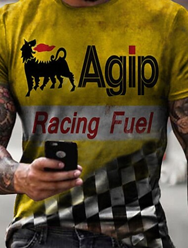  Homme Graphic Lettre T shirt t-shirt en détresse Manche Courte T-shirt 3D effet Col Ras du Cou Chemise Rétro Vintage Mode Design Extérieur Casual du quotidien Jaune Eté Vêtement Tenue S M L XL XXL