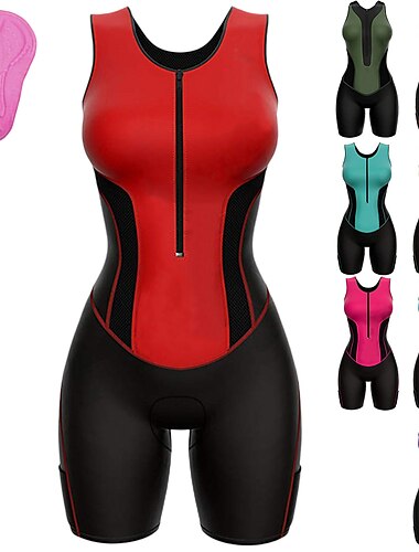  Mujer Traje de triatlón Sin Mangas MTB Bicicleta Montaña Ciclismo Carretera Verde selva Negro Rosa Bicicleta Resistente a los rayos UV Transpirable Secado rápido Licra Deportes Color sólido Estampado