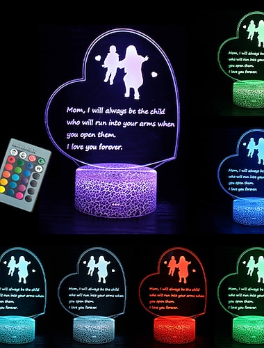  Светодиодный 3d свет в форме сердца, подарки для мамы на Рождество, подарок на день матери, стихотворение для матери, ночник, подарки на день рождения для мамы