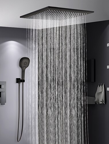  Juego de grifo de ducha montado en el techo del baño, sistema de ducha empotrada de ducha tipo lluvia de alto flujo con ducha de mano multifunción, interruptor de agua fría y caliente incluido