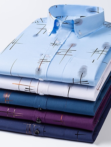  Herr Skjorta Button Down skjorta Icke-järnskjorta Skjorta med krage Stretch Skotsk pläd Bröllop Arbete Vin Svart / Grå Svart Vit Långärmad Fyrkantig hals Alla årstider Kläder