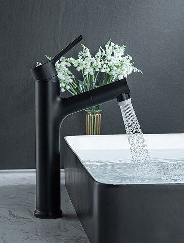  Robinet de cuve de mélangeur d'évier de salle de bain avec pulvérisateur à bec à 2 modes, robinets de lavabo à poignée unique montés sur le pont