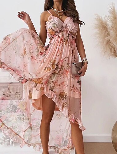  γυναικείο casual φόρεμα swing φόρεμα slip φόρεμα μίνι φόρεμα ροζ σκονισμένο τριαντάφυλλο γκρι αμάνικο λουλουδάτο συν ψηλό χαμηλό καλοκαιρινό ανοιξιάτικο σπαγγέτι λουράκι διακοπές 2023 s m l xl