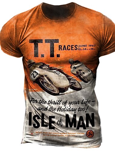  Homme Graphic Lettre Moto T shirt Manche Courte T-shirt 3D effet Col Ras du Cou Chemise Rétro Vintage Mode Design Extérieur Casual du quotidien Orange Eté Vêtement Tenue S M L XL XXL 3XL 4XL