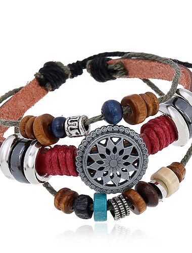  CARNIVAL Vintage Personalisierte Rindslederarmband Modisches und Vielseitiges Perlen Echtes Lederarmband Neuer Stil Armband Weihnachtsgeschenk