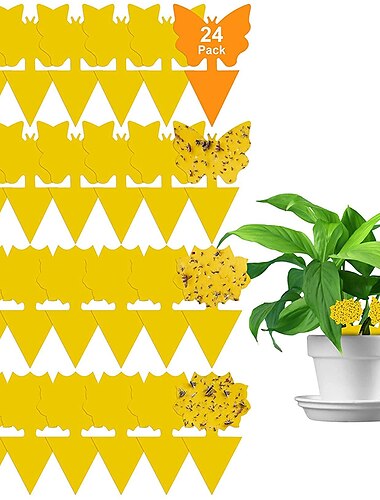  24 piezas mosca de la fruta y hongo trampa para mosquitos amarillo pegajoso asesino de insectos para interiores y exteriores control de plagas de insectos jardín planta de pegamento fuerte