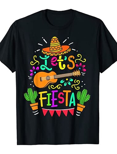  Синко де Майо Fiesta Гитара Кактус Как у футболки Тренажерный зал Снова в школу! Рисунок День независимости Мексики День мёртвых Футболка Назначение Муж. Жен. Универсальные Взрослые Горячего тиснения