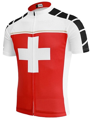  Homme Maillot de cyclisme À Motifs la Suisse Danemark Manche Courte Cyclisme Maillot Top avec 3 poches arrière VTT Vélo tout terrain Cyclisme sur route Résistant aux UV Séchage Rapide Poche Arrière