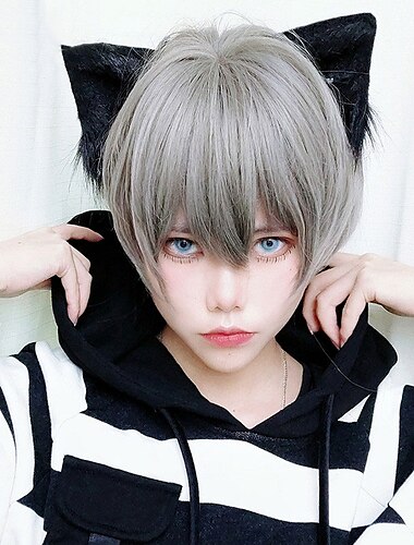  kurze Perücke natürlich lila glatt für Männer Frauen männliche Jungen Kunsthaar mit Pony Cosplay Anime Alltagsperücke Halloween Perücken