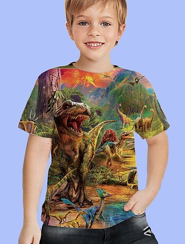  Jungen 3D Tier T-Shirt Kurzarm 3D-Druck Sommer Aktiv kinderkleidung 4-12 Jahre Outdoor Täglich Regular Fit