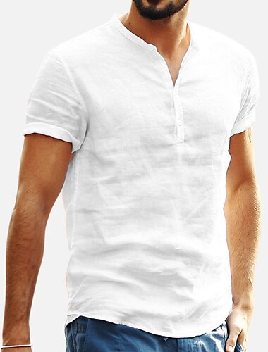  Voor heren Wandel T-shirt Wandelshirt Henley-shirt V-hals Kleding Bovenlichaam Buiten Sneldrogend Lichtgewicht Comfortabel Ademend Zomer Lente Katoen en linnen Licht Blauw Zwart Wit Vissen Klimmen