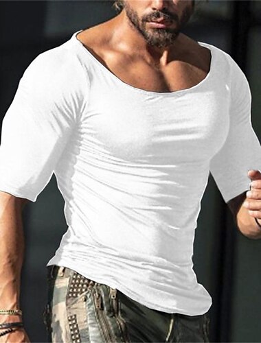  Hombre Camiseta Manga Corta Escote Barco Verano Plano Deportes Moda Ligeras Vacaciones Casual Festivos Negro Blanco Gris Camiseta superior para hombre