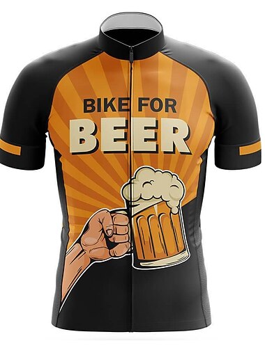  Voor heren Wielrenshirt Grappig Bier Korte mouw Fietsen Shirt Kleding Bovenlichaam met 3 achterzakken Bergracen Wegwielrennen Sneldrogend Reflecterende strips Achterzak Vochtregelerend Sport Zwart