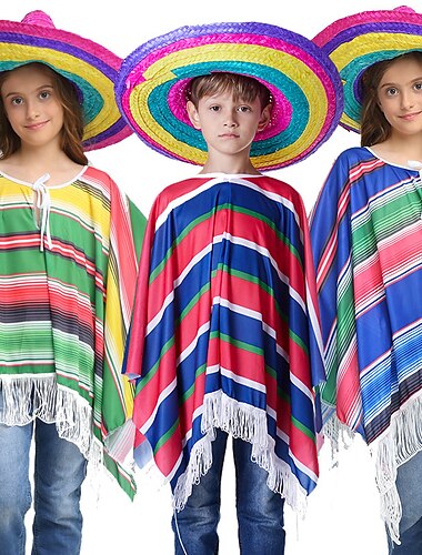  μεξικάνικος Χορός μεταμφιεσμένων Στολή Serape Poncho Παιδικά Αγορίστικα Στολές Ηρώων Cinco de Mayo Ημέρα Ανεξαρτησίας του Μεξικού Η μέρα των νεκρών Απόκριες Μασκάρεμα Γιορτές / Διακοπές Πολυεστέρας