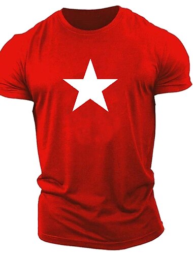  Herren Grafik Stern T Shirt Lässiger Stil 100% Baumwolle Kurzarm Grafik Hemd Schwarz / Rot Rot / Weiß Schwarzgrau Bequemes T-Shirt Lässig Sport Modedesigner-Kleidung