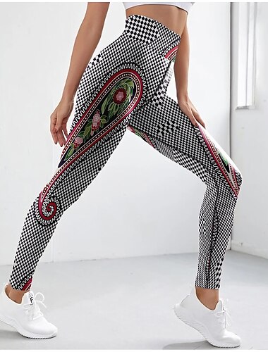 Mulheres Leggings Sports Gym Leggings Calças de ioga Elastano Preto Leggings Cortadas Estampado Cashemere Compressão abdominal Butt Lift Roupas Ioga Ginástica Treino de Ginástica Corrida / Atlético