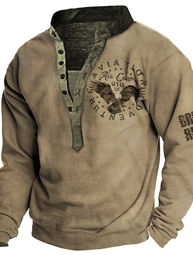  Veterans Day Herr Patriot Patriotic Veteran Grafisk Örn Sweatshirt Pullover Lång ärm Sweatshirt Henley Krage Vintage 3D Tryck Designer 3D Tryck Sport  Utomhus Avslappnad Daglig Tryck Vår &