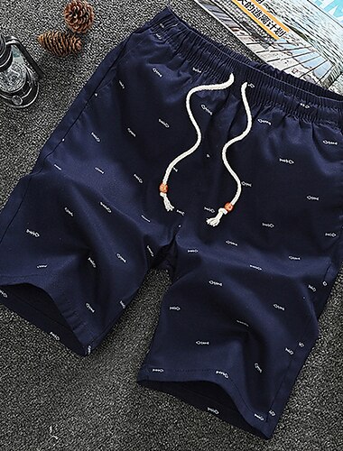  Men's Shorts Casual Shorts Elastic Waist Straight Leg Graphic Comfort Breathable Knee Length Sports Outdoor Daily 100% Cotton Stylish Casual / Sporty Black White