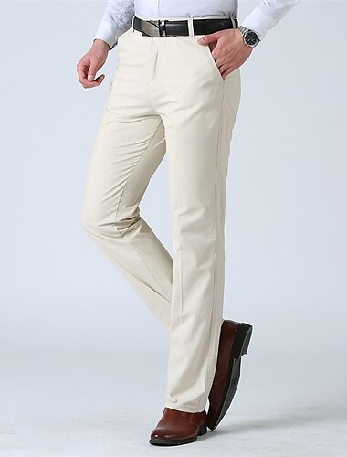  Men's Dress Pants Trousers Chinos Pocket Plain Breathable Outdoor Ankle-Length Wedding Business Casual 100% Cotton Fashion Formal Black White High Waist Micro-elastic