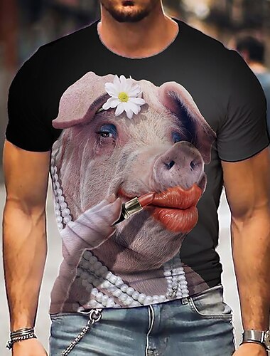  Herren Graphic Eule Schwein T Shirt Lustige T-Shirts Kurzarm T-Shirt 3D-Druck Rundhalsausschnitt Hemd Sport Designer Klassisch Täglich Sport Wochenende Schwarzgrau Schwarz Sommer Bekleidung S M L XL
