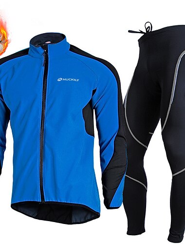  Nuckily Herren Fahrradhose mit Jacke Fleecejacke Winter Thermowarm Winddicht 3D-Polster Frontreißverschluss Fahhrad Windjacke Kombination Mountainbike MTB Straßenradsport Rot Blau Grün