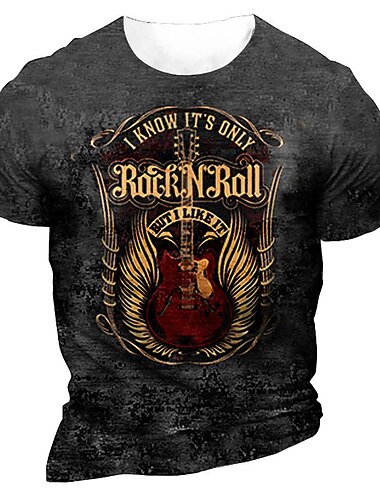  musikfestival Herr Unisex Gotisk skräck Grafiska tryck Guitarr T-shirt Kortärmad T-shirt 3D-tryck Rund hals Skjorta Vintage Sport Designer Utomhus Gata Dagligen Mörkgrå Sommar Kläder S M L XL XXL 3XL