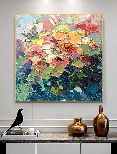  Pintura al óleo pintada a colgar Pintada a mano Cuadrado Abstracto Floral / Botánico Clásico Moderno Sin marco interior  (sin marco)