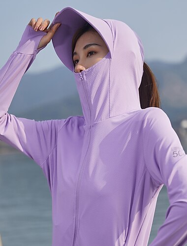  Frauen UPF 50+ UV-Sonnenschutz Kapuzenpullover mit Reißverschluss Langarm Angeln Laufen Wanderjacke Sommer Außenbelüftung UV-beständig Frontreißverschluss Dehnbare Jacke Klettern Strand Camping