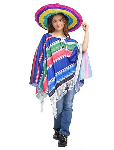  Mexikaner Maskerade Serape Poncho-Kostüm Kinder Jungen Cosplay Cinco de Mayo Unabhängigkeitstag von Mexiko Tag der Toten Karneval Maskerade Fest / Feiertage Polyester Grün / Blau / Rote Einfach