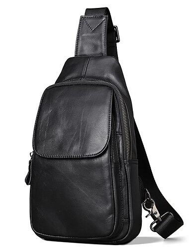  Homme Sac bandoulière Sac à bandoulière Sac de poitrine Sac bandoulière Cuir Nappa Cuir de vache Quotidien Fermeture éclair Noir
