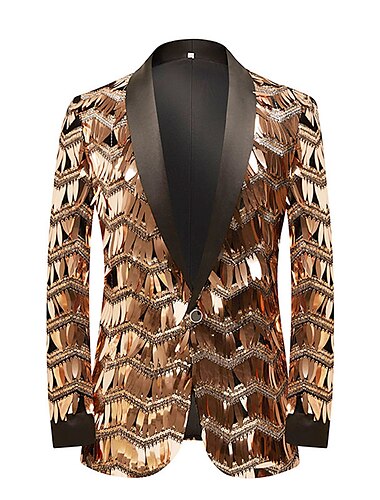 heren pailletten feestblazer blazer retro jaren '70 discoblazer sprankelend glanzend jasje outfit regular fit goud 2024