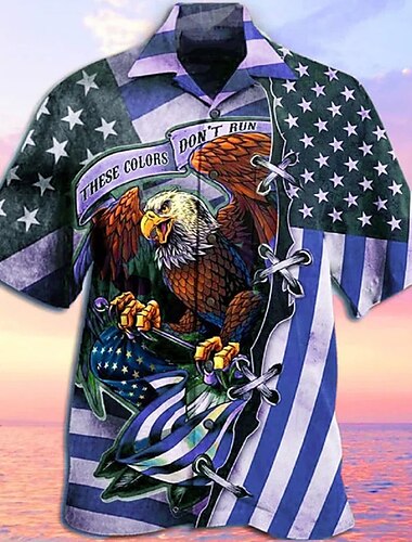  Herren Tier Papagei Palmblatt Hemd Hawaiihemd Sommerhemd Camp-Shirt Kurzarm Hemd Umlegekragen Modisch Designer Brautkleider schlicht Outdoor Strasse Casual Meerblau Meeresblau Rote 3D-Druck S M L