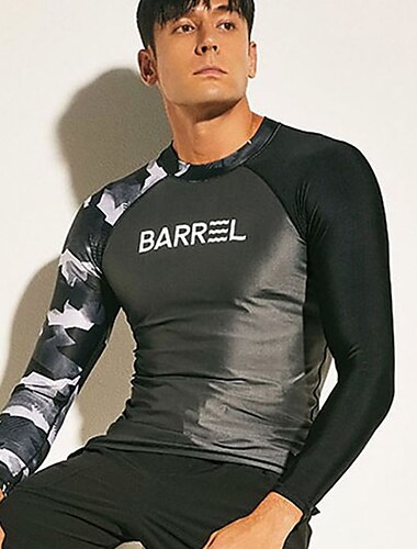  Herren Anti UV Shirt T-Shirt zum Schwimmen UPF50+ Rasche Trocknung Leicht Langarm Schutz gegen Hautausschlag Badeanzug Schwimmen Surfen Strand Wassersport Patchwork Frühling Sommer