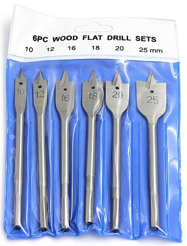  6本/セット10mm-25mmフラットドリルロング高炭素鋼ウッドフラットドリルセット木工スペードドリルビット