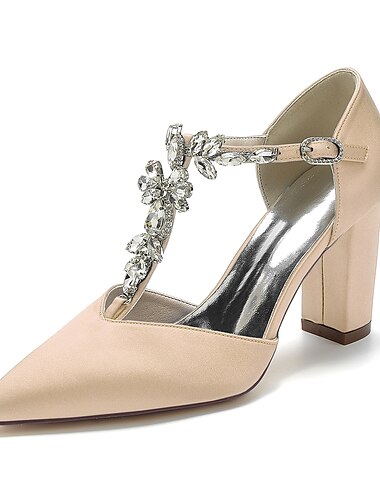 Damen Hochzeit Schuhe Pumpen Brautschuhe Strass Blockabsatz Spitze Zehe luxuriös Satin Schnalle T-Riemen Wein Schwarz Weiß