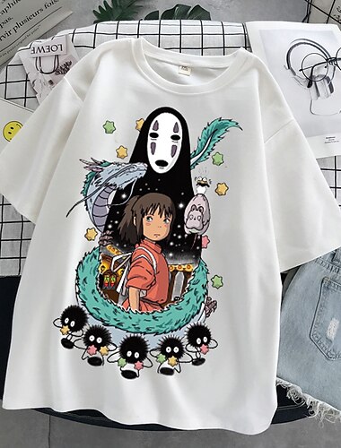  A Viagem de Chihiro Japonesa/Curta Anime Desenho Anime Harajuku Arte Gráfica Estilo de rua Para Casal Homens Mulheres Adulto Baile de Máscaras Regresso à Escola Hot Stamping Casual / Diário