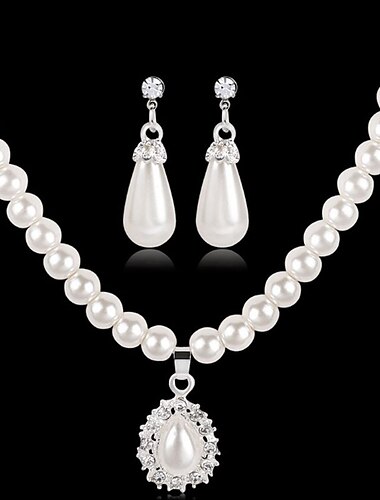  1pack Jewelry Set For Women's Synthetic Diamond White Party Evening Festival Imitation Pearl Classic Flower
