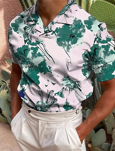  בגדי ריקוד גברים פרחוני חולצות פולו חולצת גולף שרוולים קצרים חולצה צווארון מתקפל קזו'אל יומי הדפסת תלת מימד פול לבן צהוב אודם תלתן הדפסת תלת מימד דפוס ביגוד אופנתי מעצב יום יומי נושם