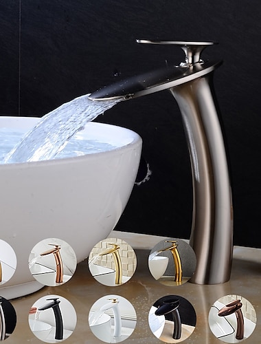  Robinet de lavabo de salle de bain cascade avec tuyau d'alimentation, robinet de lavabo monotrou à poignée unique, mitigeur de lavabo à corps incliné commercial