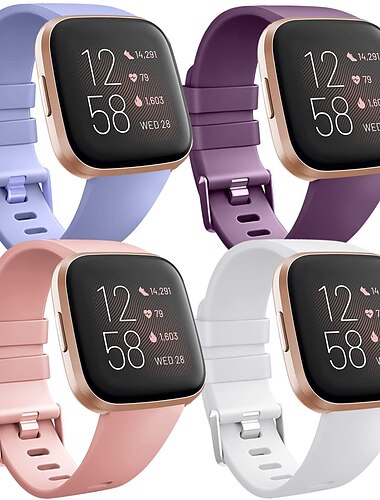  4 пакета Умный ремешок для часов Совместим с Фитбит Versa 2 / Versa Lite / Versa SE / Versa силиконовый Умные часы Ремень Мягкость Эластичный Регулируется Спортивный ремешок Замена Браслет
