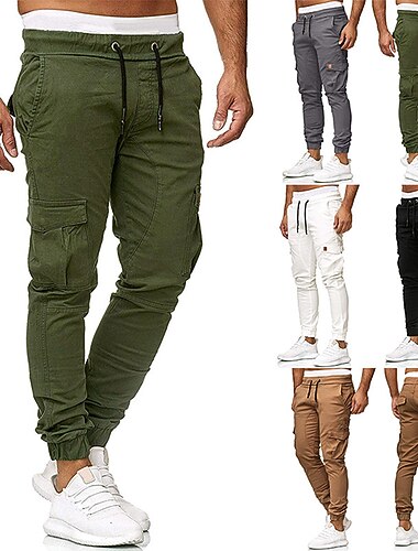 Herren Cargohose Cargohosen Cargohose Jogginghose Jogger Hose Hosen Kordelzug Elastische Taille Multi Pocket Feste Farbe Sports Outdoor Freizeitskleidung Brautkleider schlicht Schlank Armeegrün