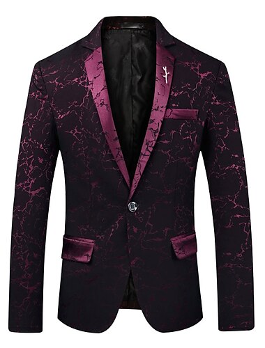  Herren Blazer-Jacke Blazer Sakko Retro Muster Schwarz Wein Blau Slim Fit Einreiher - 1 Knopf