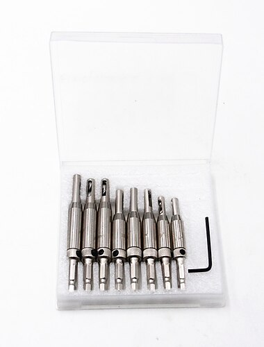  8個ドアロック&amp; ヒンジドリルビットセットプラスチックボックスセルフセンタリングパイロットホールhss六角シャンクウッドツールホールソーdiy卸売価格