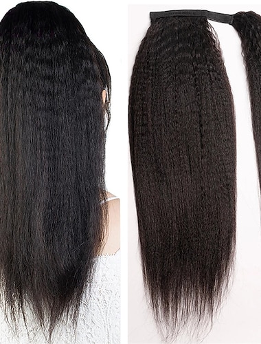  extensions de cheveux queue de cheval extensions vierge crépus droites cheveux humains wrap autour de queue de cheval remy extensions de cheveux clip dans les extensions de cheveux avec pâte magique