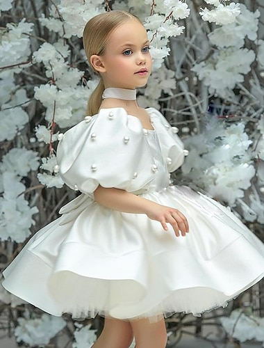  kinderkleidung Mädchen Kleid Einfarbig Kurzarm Hochzeit Party Rüschen Gitter Puffärmel Kuschelig Süß Polyester Übers Knie A Linie Kleid Tüll-Kleid Blumenmädchenkleid Sommer Frühling 3-12 Jahre Minze